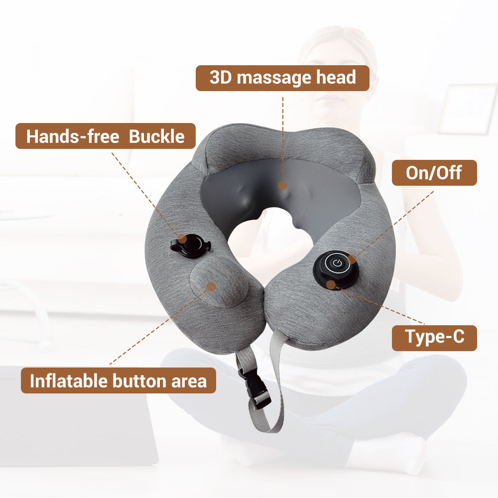 3-Mode Inflatable Neck Massage Pillow for Travel & Relaxation