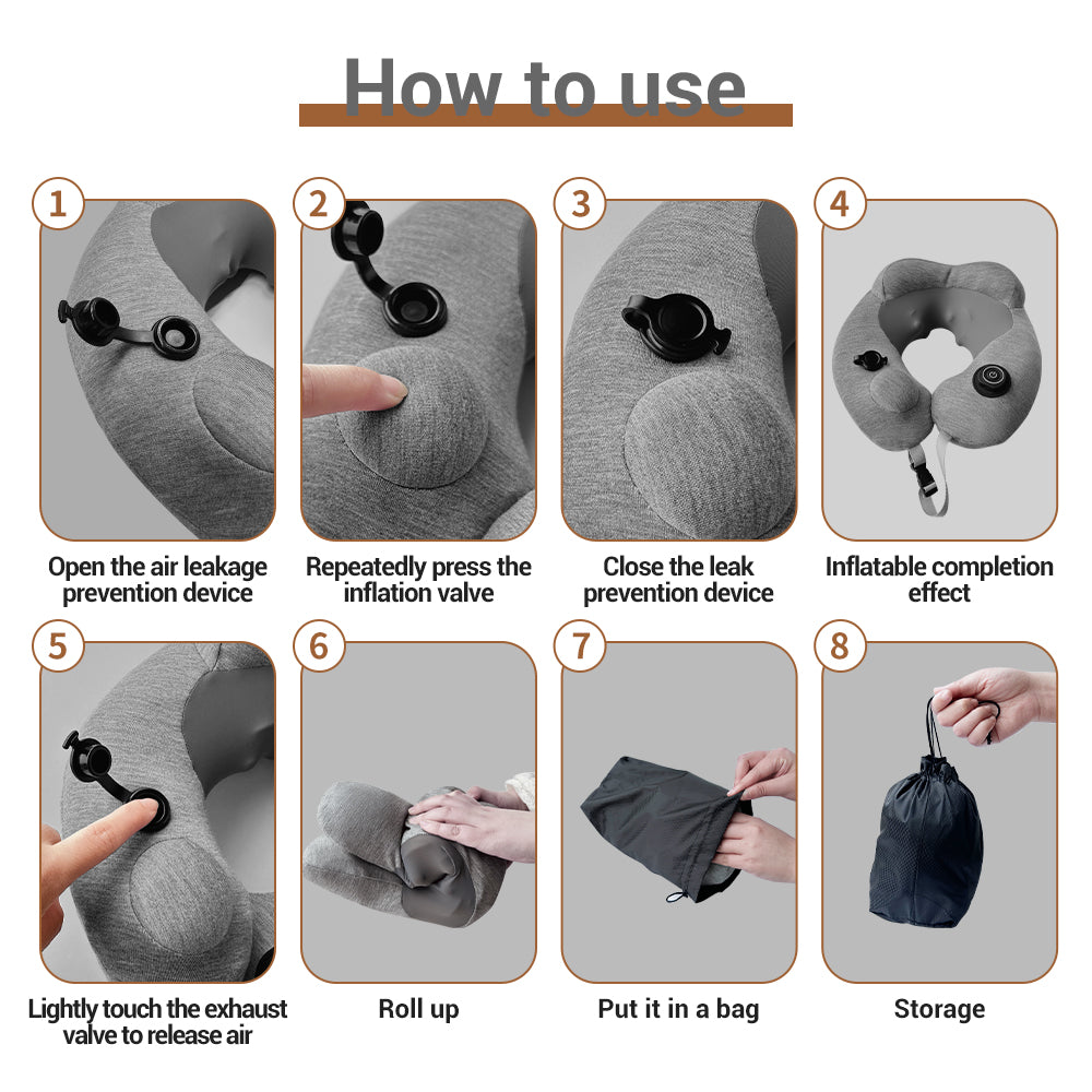 3-Mode Inflatable Neck Massage Pillow for Travel & Relaxation